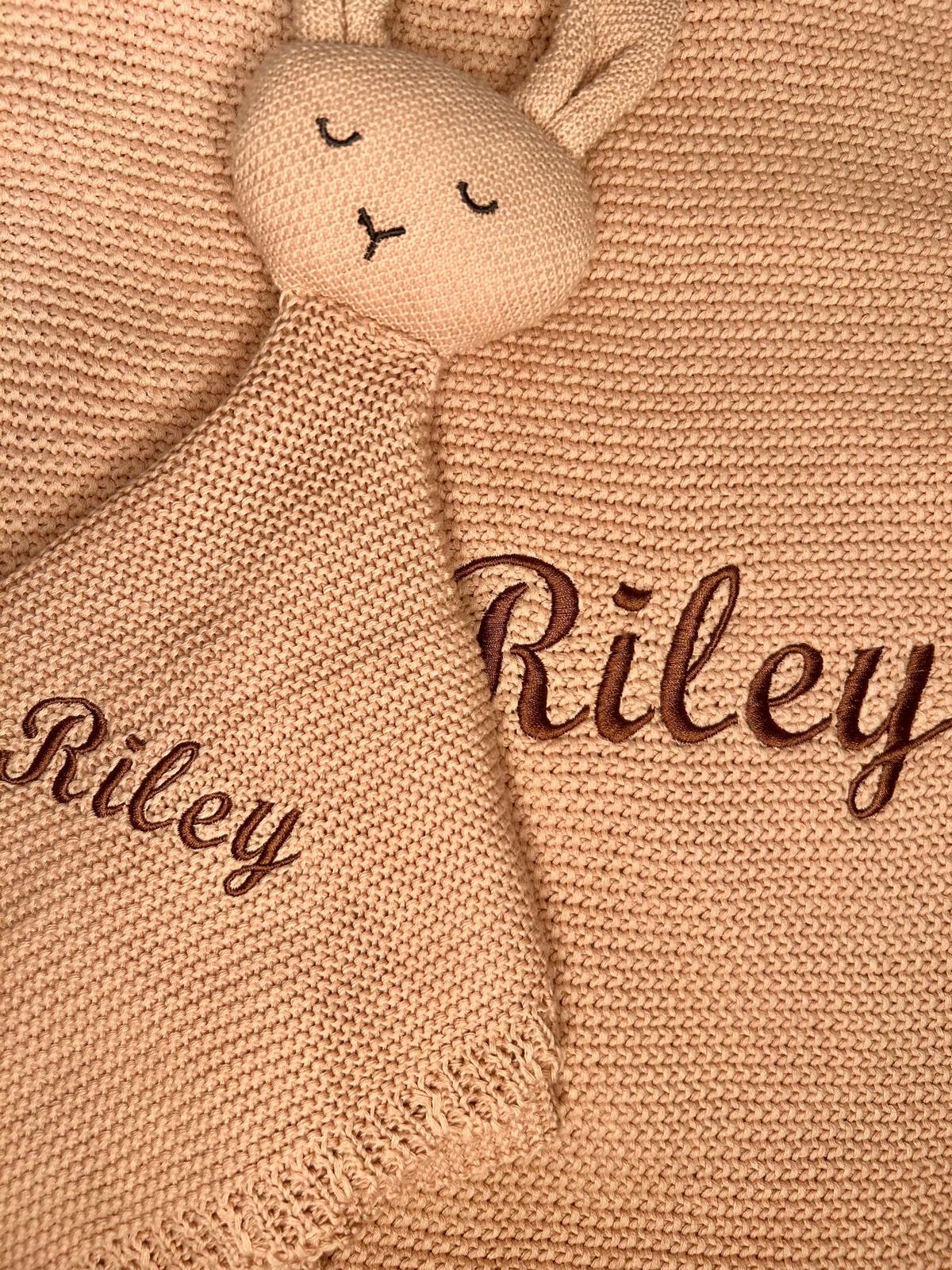 Personalised Embroidered Bunny Cuddly + Baby Blanket