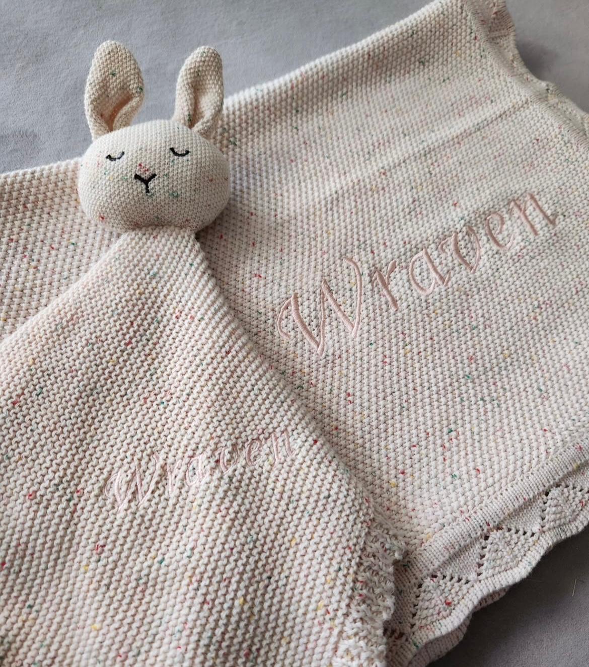 Personalised Embroidered Bunny Cuddly + Baby Blanket