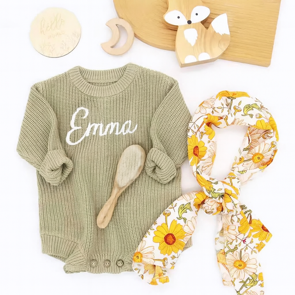 Personalised Embroidered Organic Cotton Knit Romper