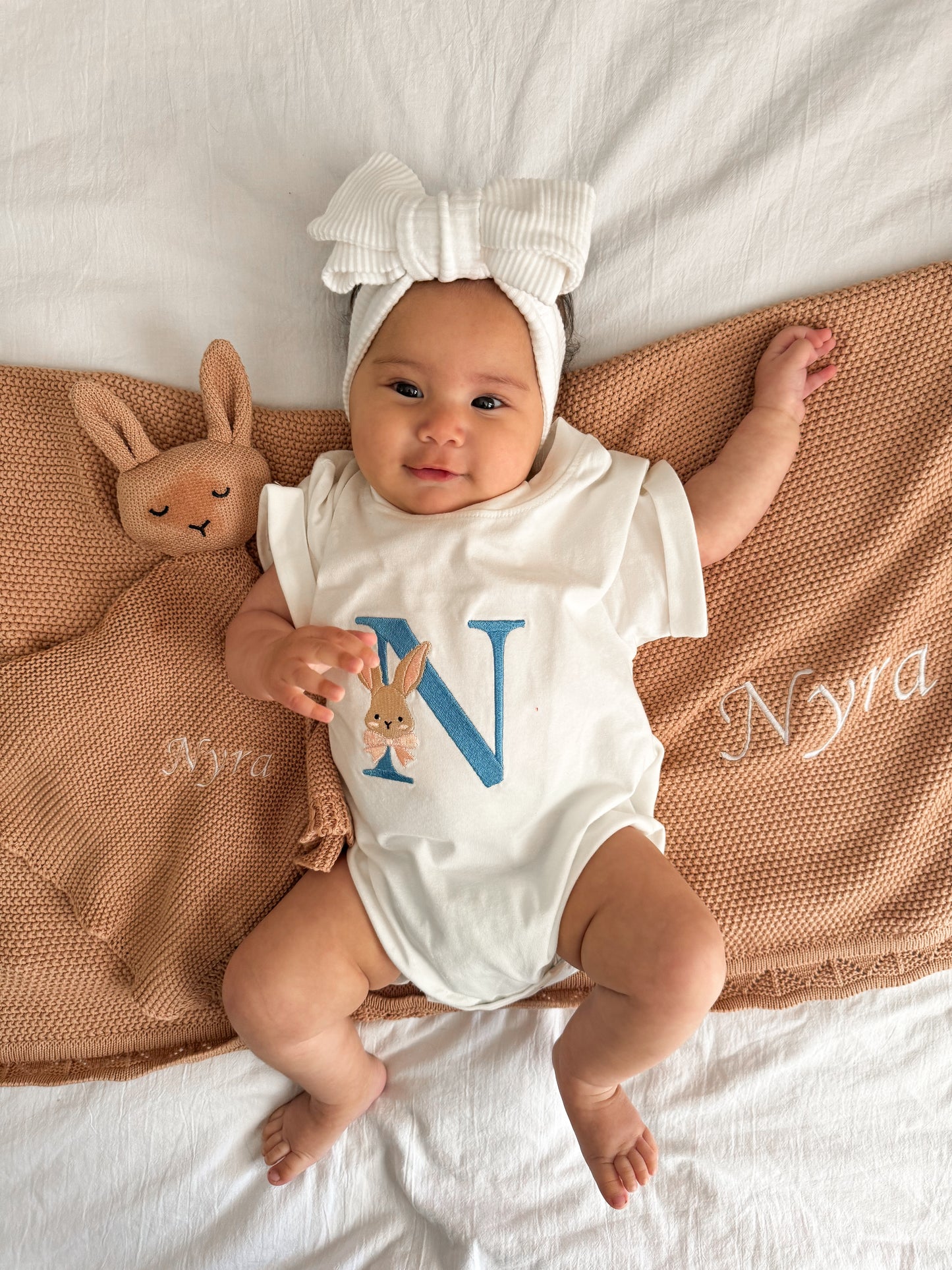 Personalised Embroidered Bunny Comforter + Baby Blanket