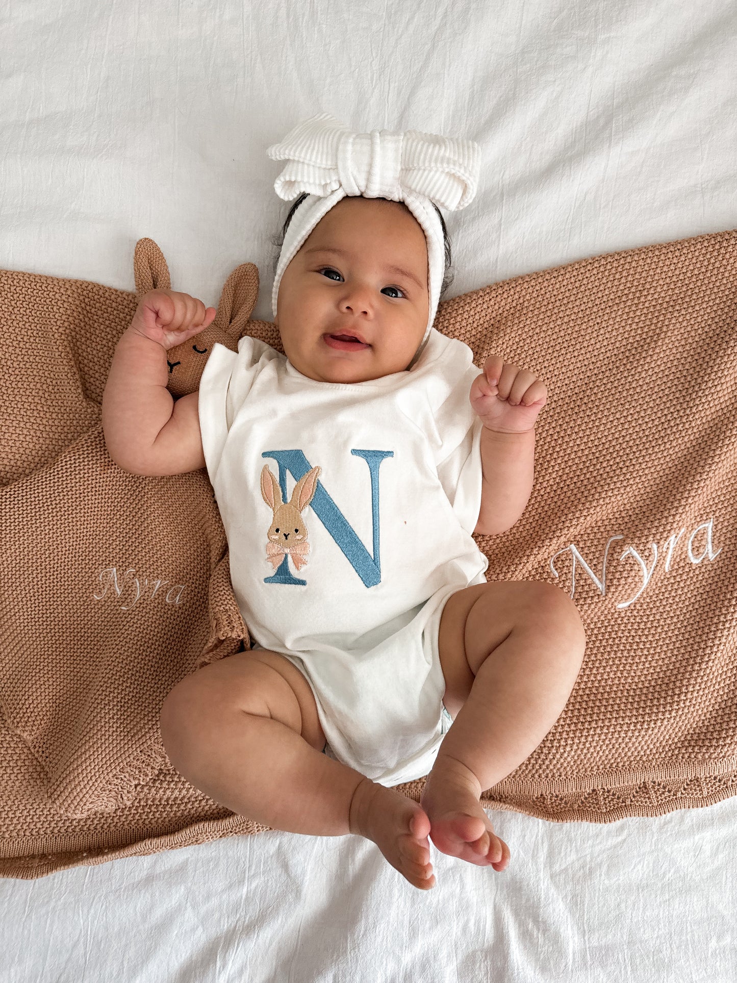 Personalised Embroidered Bunny Initial Romper