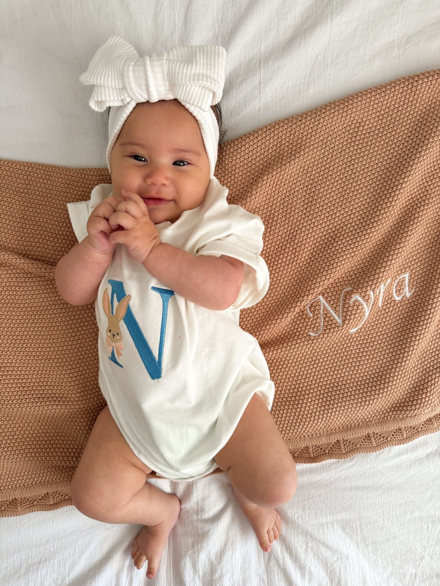 Personalised Embroidered Bunny Initial Romper