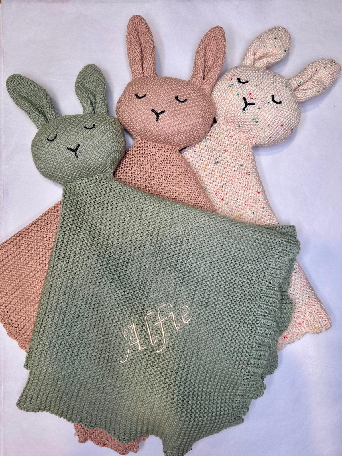 Personalised Embroidered Bunny Cuddly + Baby Blanket