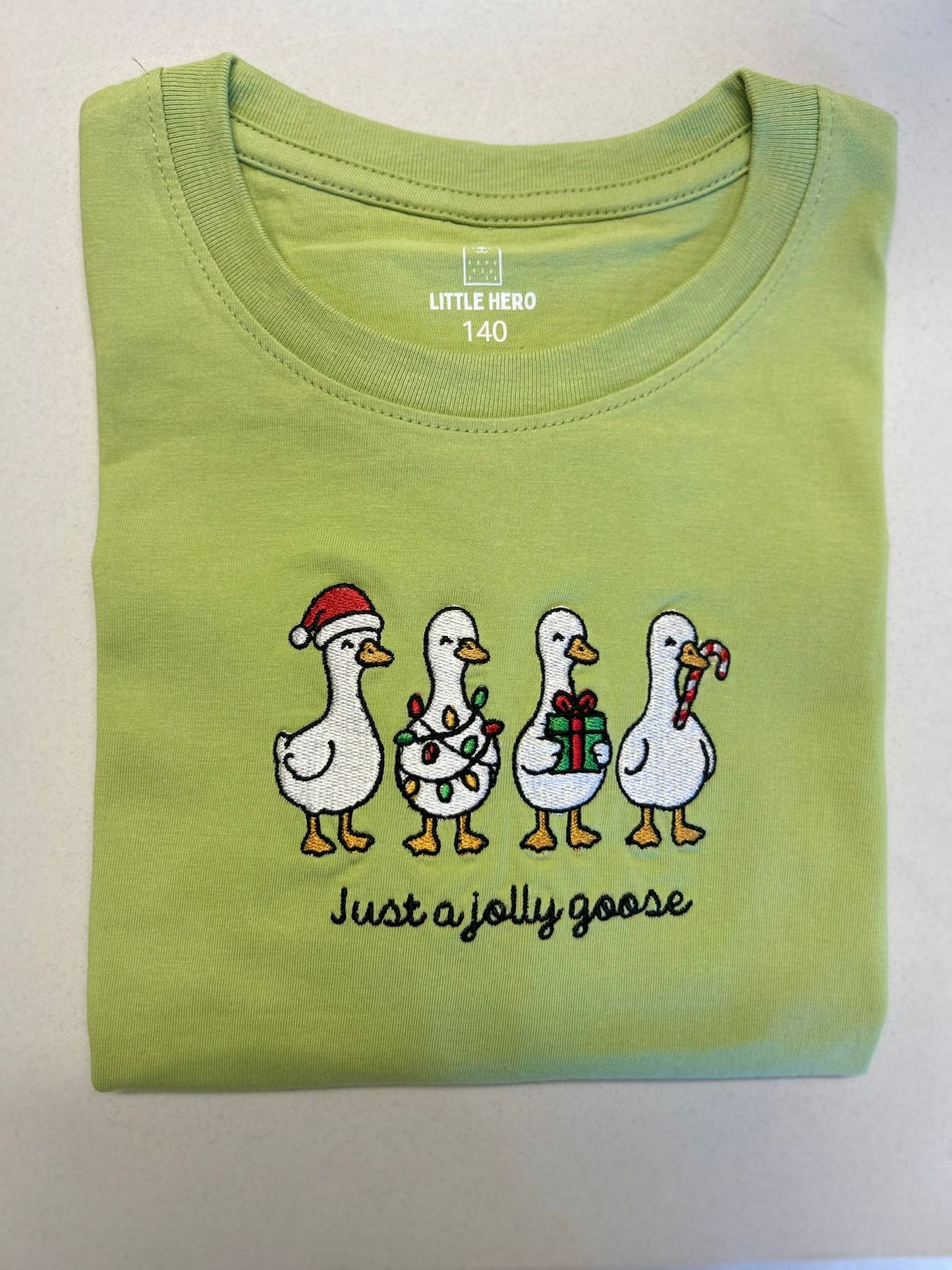 Just a Jolly Goose Christmas Embroidery Tee - Kids