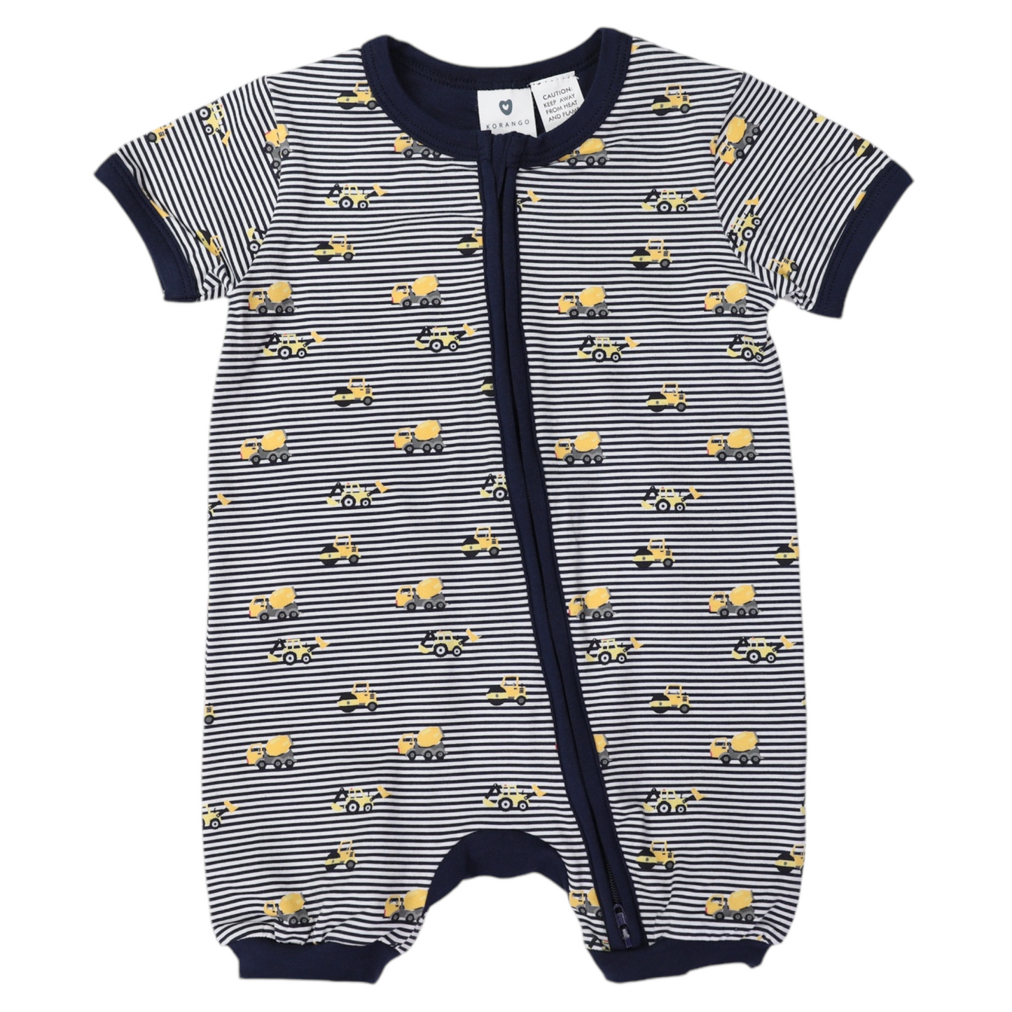 Korango - Trucks and Diggers Short Sleeve Zip Romper Navy