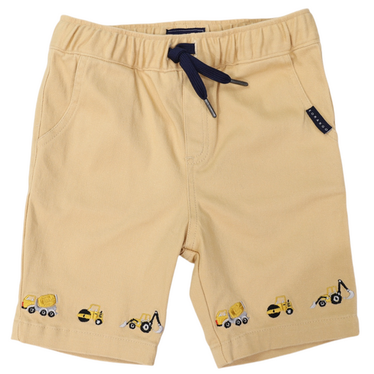 Korango - Truck and Diggers Embroidered Twill Short Sand