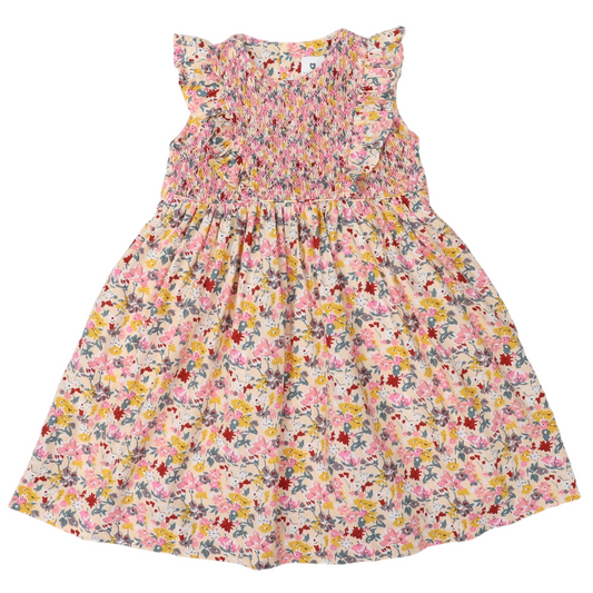 Korango - Hand Smocked Floral Dress with Frill Pink