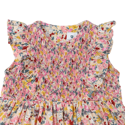 Korango - Hand Smocked Floral Dress with Frill Pink