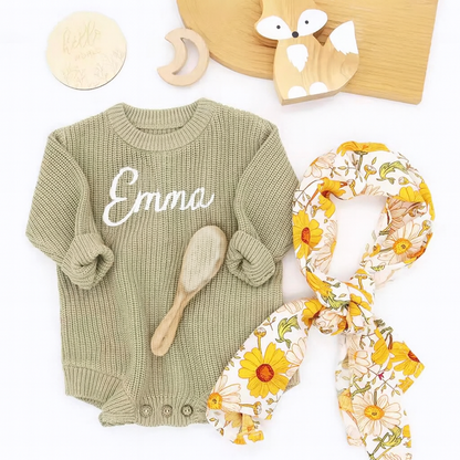 Personalised Embroidered Organic Cotton Knit Romper