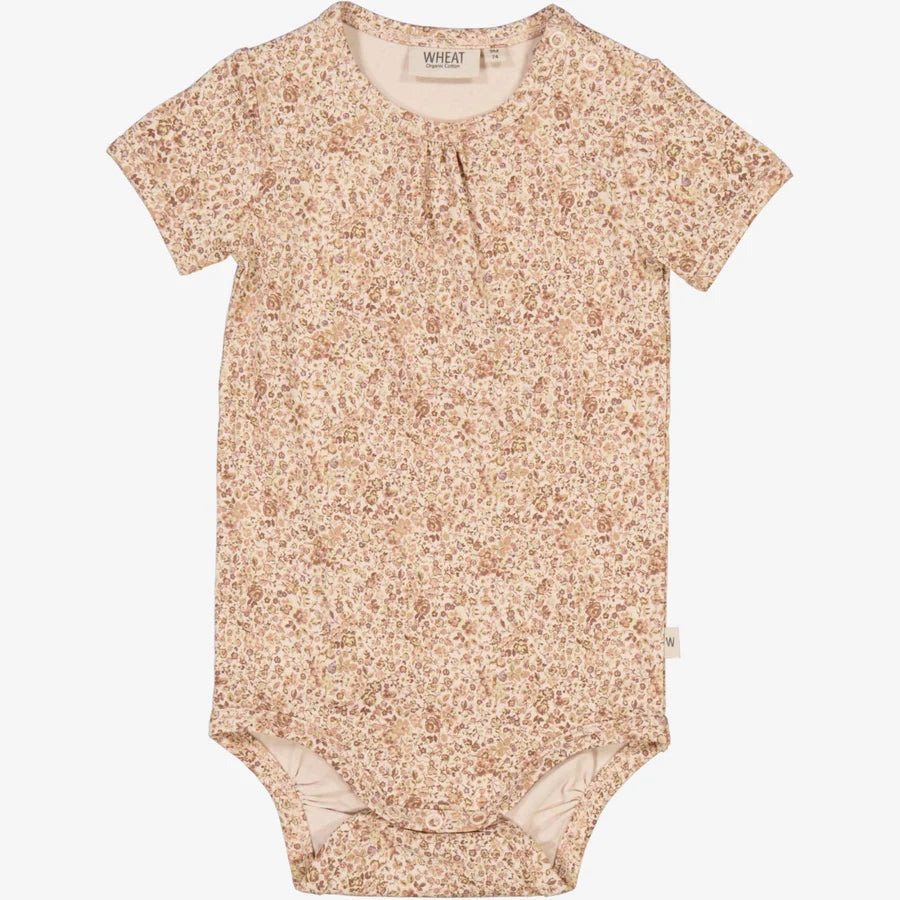 Wheat - Short-Sleeved Jersey Bodysuit - Rose Flowers - Little Hero Kids