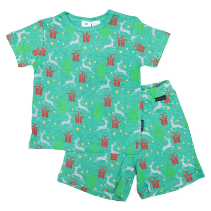 Korango - Pyjamas Cotton Xmas Short Sleeve Top and Shorts, Green - Little Hero Kids