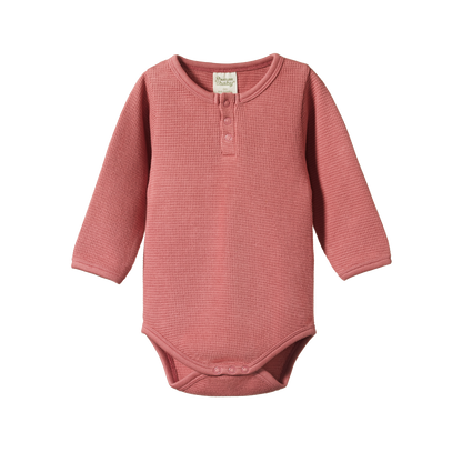 Waffle Henley Long Sleeve Bodysuit Rose Clay - Little Hero Kids