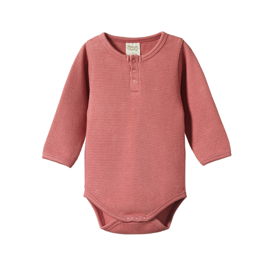 Waffle Henley Long Sleeve Bodysuit Rose Clay - Little Hero Kids