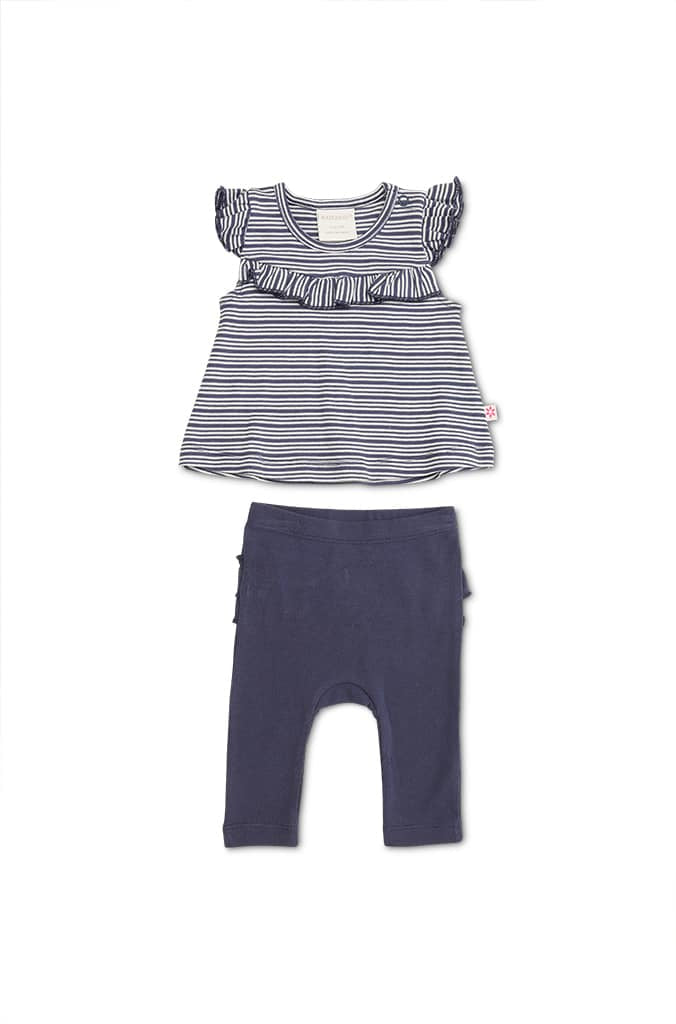 Girls Navy Stripe Top and Frill Leggings - Little Hero Kids